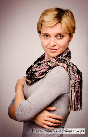 Dream Come True Photo Artistic Contemporary Glamour Portrait headshot with a stylish pink grey scarf